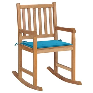 Schaukelstuhl mit Blauem Kissen Massivholz Teak - Bild 1 von 9