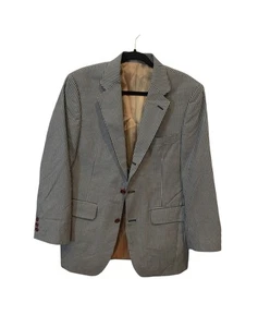 Orvis Blazer Jacket Mens Size 38R Blue Gingham Three Button Sports Coat Cotton - Picture 1 of 9