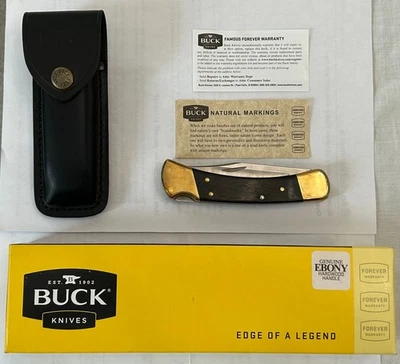 Buck 110 Ebony Folding Hunter Lockback Knife with Leather Sheath - New in Box - Image 1 of 4