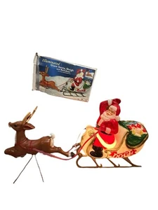 Vintage General Foam Illuminated Giant Santa, Sleigh & Reindeer Blow Mold Set - Picture 1 of 12