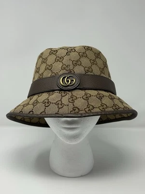 Gucci GG Supreme Canvas Bucket Hat M 58cm Beige/Brown Leather Trim - Image 1 of 4