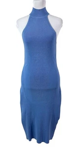 Vestido Suéter Halter GUESS By Marciano Para Mujer Lápiz Talla M Midi Acanalado Azul - Imagen 1 de 9