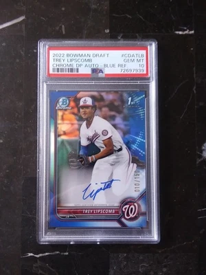 2022 Bowman Chrome Draft Blue Refractor Trey Lipscomb PROSPECT AUTO /150 PSA 10  - Image 1 of 2
