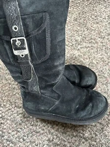 UGG Australia Retro Cargo Pocket Black Suede Boots Women’s Size 8 - Picture 1 of 13