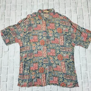 Vintage Hawaiian CAMPIA MODA 100% Rayon US Flag Floral Button-Up Size XL - Picture 1 of 8