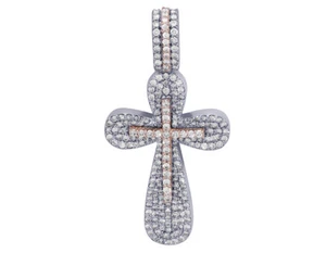 Designer Real Diamond Cross 1.8CT Pendant 10k White/Rose Gold 1.8" - Picture 1 of 4