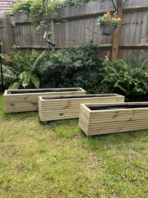 40cm Wooden Decking Planter Timber Garden Trough Large - Image 1 of 4
