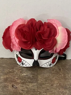 Day of the Dead Mask Spider Roses Gothic Red Pink Flowers Costume - Image 1 of 4