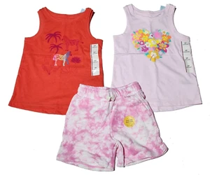 Girls 3T Pink Shorts & Sleeveless Tank Top 2 Shirts Cat & Jack Flower Zebra - Picture 1 of 9