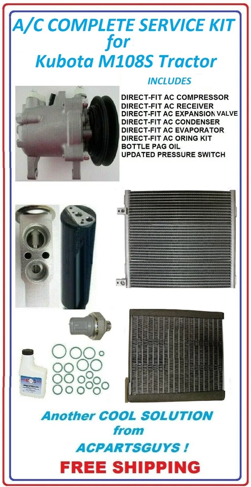 ACPARTSGUYS.COM AC Compressor COMPLETE SERVICE KIT for Kubota M108S Tractor 3C581-50060 SV07E 8P