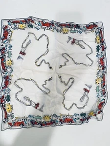 Vintage Silk Hankie Hand Rolled Fireman Themed Approx 17x17 Very Nice! - Picture 1 of 4