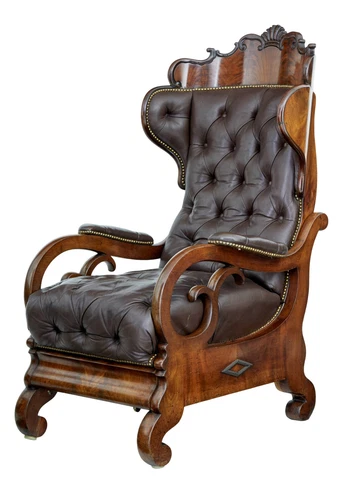 FINE QUALITY MID 19TH CENTURY FRENCH MAHOGANY AND LEATHER RECLINING CHAIR Cover