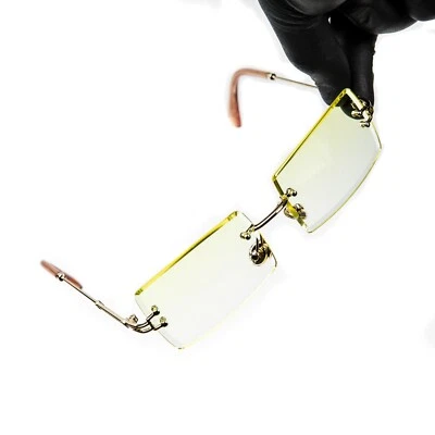 Retro Canary Yellow Tint Gradient Rectangular Mens Women's Rimless Sunglasses - Image 1 of 4