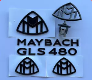 Gloss Black GLS480 Maybach Set Front Fender Rear Emblems Badge For Mercedes Benz - Picture 1 of 8