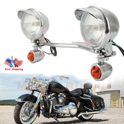 Chrome Motorcycle Driving Passing Bulb Turn Signal Spot Fog Light Bar For Harley - Image 1 of 4