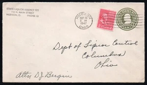 1947 Prexie use 806 U420 State Liquor Agency Hudson OH to Columbus OH - Imagen 1 de 1