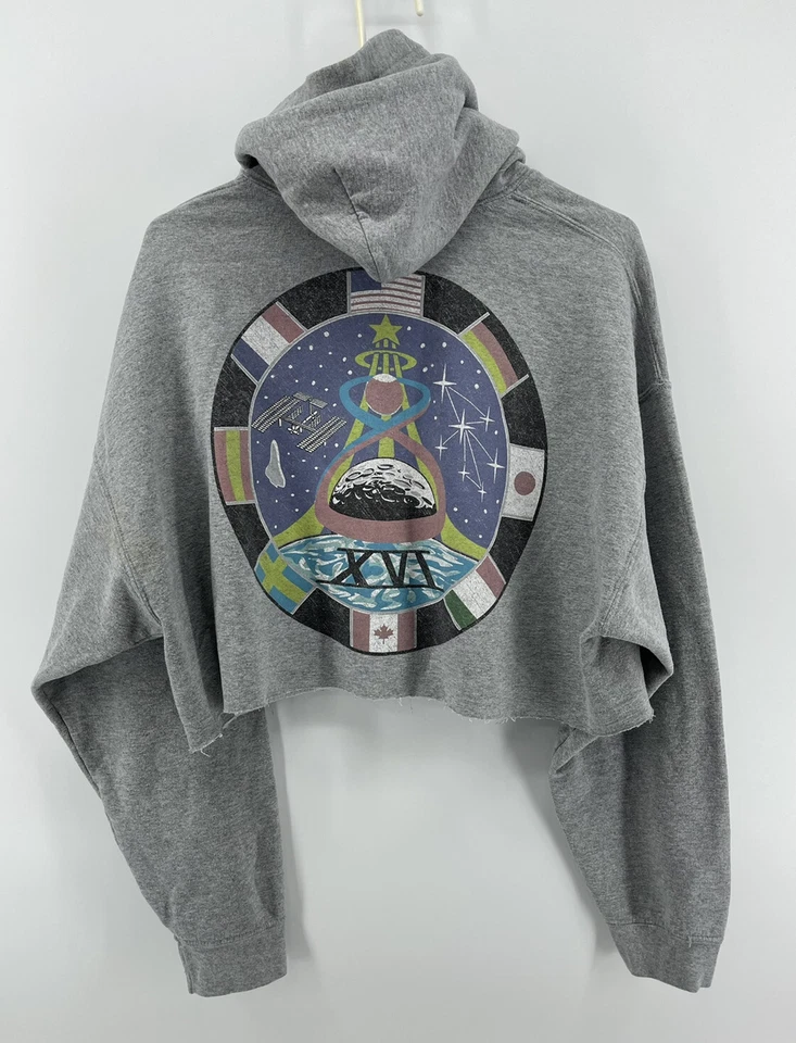 Sudadera con Capucha Pullover Recortada NASA para Mujer Talla XL Gris 2 Caras Gráfico Logo Foto 1 de 4
