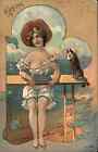 Bathing Beauty Sexy Woman Buxom Gruss Aus Art Nouveau c1905 Postcard