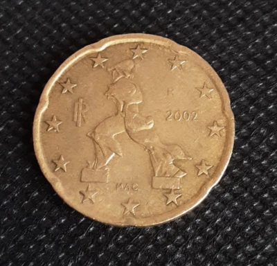 复古 2002 年欧洲 20 美分硬币 - MAC - Umberto Boccioni 雕像 — 第 1/4 张图片