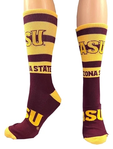 ARIZONA ST SUN DEVILS ASU NCAA RUGBY STRIPED CREW SOCKS MEN'S L 8-13 FREE SHIP Cover