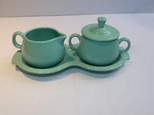 Homer Laughlin Fiesta grün Zucker/Sahnekännchen und Tablett - Bild 1 von 5