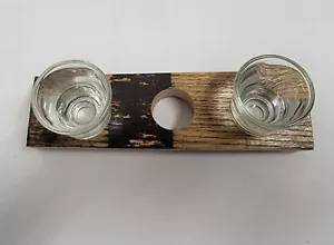 Bourbon Barrel Barware Stave with two shot glasses and center hole for bottle - Picture 1 of 4