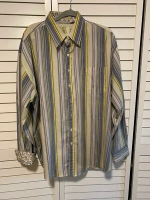 Brooklyn Xpress Shirt Mens Size XXL Yellow Blue Striped Button Front Flip Cuff - Image 1 of 4
