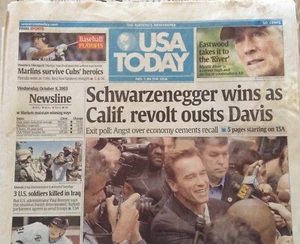 Schwarzenegger WINS as CALIFORNIA GOVERNOR Oct. 8, 2003 USA TODAY for research - Picture 1 of 4