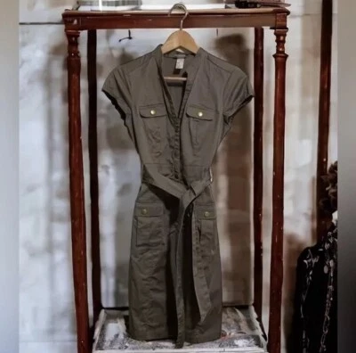 H&M Womens Tan Short Sleeve V-Neck Flap Pocket Casual Dress Size 6 - Image 1 of 4