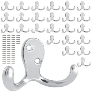 25 Pack Coat Hooks Wall Hooks for Hanging Heavy Duty Double Prong Metal Hook ... - Picture 1 of 7