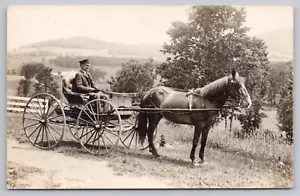 1910s RPPC Proud Man with Horse & Buggy, Rural, Valley View Unposted Postcard - Picture 1 of 4