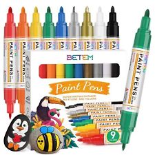 Oil Based Paint Markers Dual Tip Paint Pens(0.7mm & 3mm) Gold Silver 9 Packs