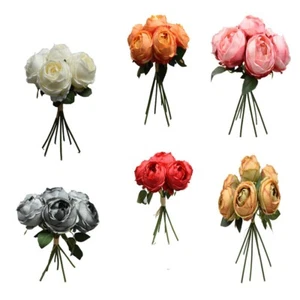 7-Head Hand-Tied Silk Peony Bouquet - Artificial Flowers for Wedding & Décor - Picture 1 of 13