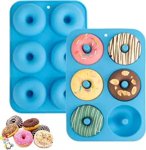 Silicone Donut Mold for 6 Doughnuts, Set of 2. Grade LFGB Silicone Bagels Baking - Picture 1 of 12