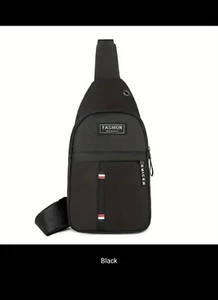 Schwarz Neu Herren Canvas Brusttasche mit Ösen - Bild 1 von 3
