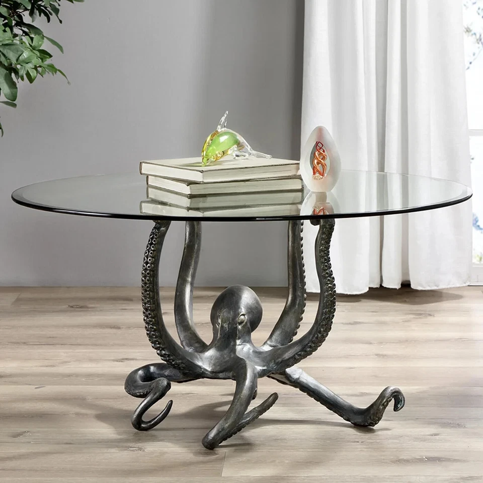 Impresionante mesa de centro de aluminio de vidrio pulpo costero decoración del hogar Foto 1 de 4