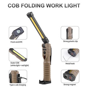 USB Rechargeable Foldable LED COB Work Light Lamp Flashlight Torch