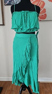 Lulus Size L 2PC Green Tropical Crop Top And Wrap Maxi Skirt Set Vacation - Picture 1 of 8