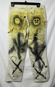 Custom DIY Dickies White Corduroy Carpenter Pants Smiley Face Snake Spiderweb 7 - Picture 1 of 11