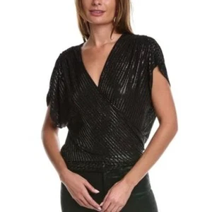 NWT Ramy Brook Women's Margie Black Silver Knit Sleeve Top S NWT 295 - Picture 1 of 10