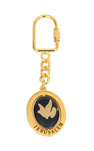Jewish, Brass, Oval Key Chain, Dove Image, "Jerusalem"  From Israel by Karshi * - Picture 1 of 1