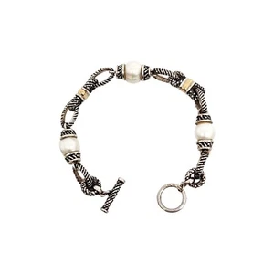 Town & Country T&C Silver 14K Gold Cultured Pearl Toggle Bracelet #12890 - Picture 1 of 8