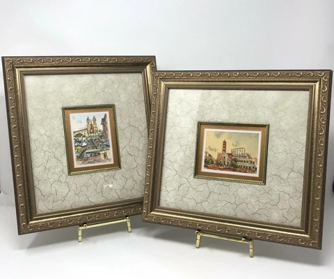 Wall Decor Watercolors Set Framed "Spanish Steps & Roman Colosseum 11" x 12" Cover