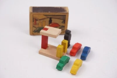 Vintage Juri Matchbox Miniature Wooden Toys Gas Station Cars West Germany - Image 1 of 4