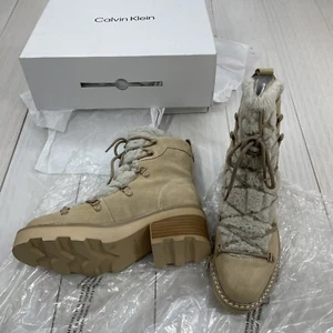 Calvin Klein Alaina Faux Shearling Boot in Light Natural Suede Size 8.5 - Picture 1 of 6
