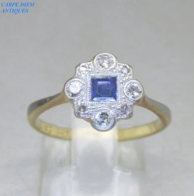ART DECO 0.40CT SAPPHIRE & DIAMOND SOLID 18CT GOLD & PLATINUM RING UK K & 5 1/8 - Image 1 of 4