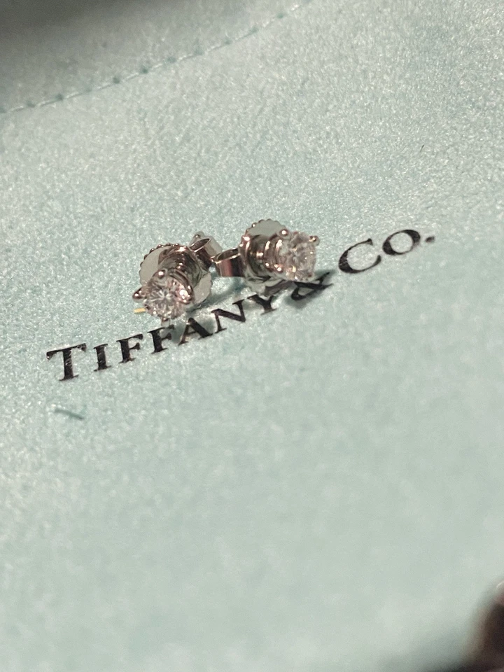 Tiffany & Co Round Brilliant Diamond Platinum Solitaire Stud Earrings (.36 TCW) - Image 1 of 3