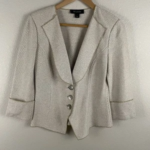 St. John Womens 4 Tan White Blazer Jacket Shoulder Pads Classic - Picture 1 of 6