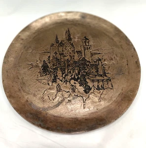 Vtg Hand ETCHED COPPER/BRASS 7¾" PLATE Neuschwanstein Castle Bavaria Germany - Picture 1 of 5