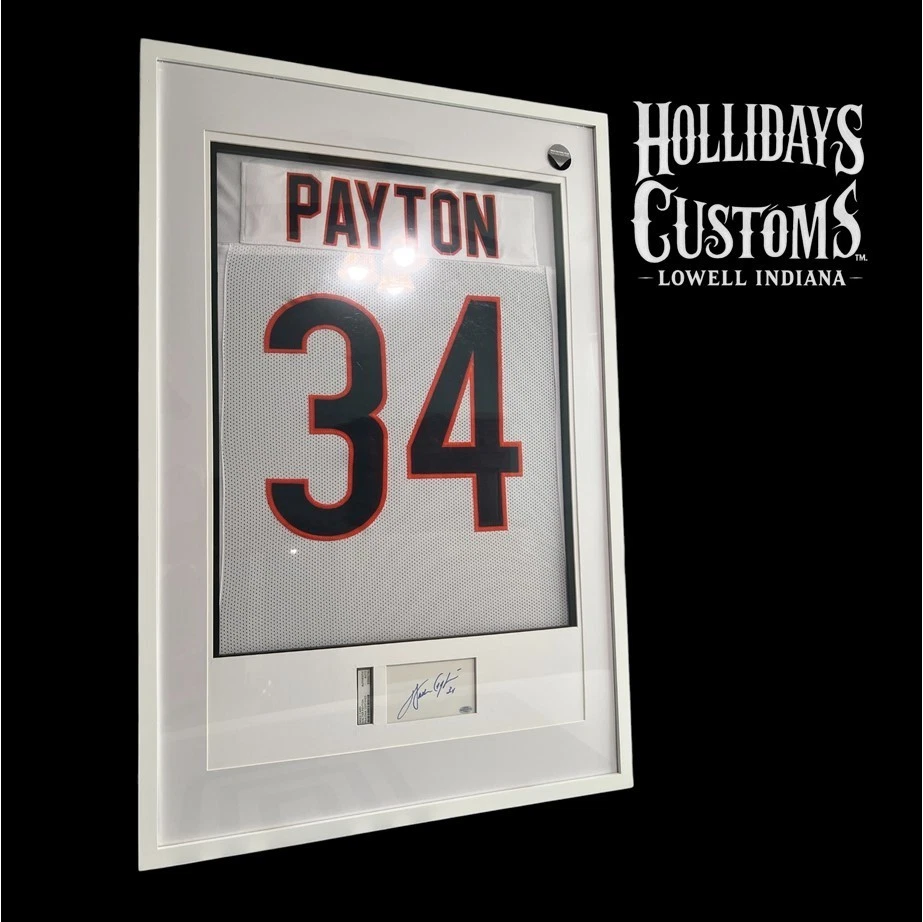 Camiseta firmada por Walter Payton de los Chicago Bears PSA ADN certificado de autenticidad exhibición enmarcada #34 Foto 1 de 4